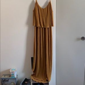 Mustard 70s inspired calf length dress